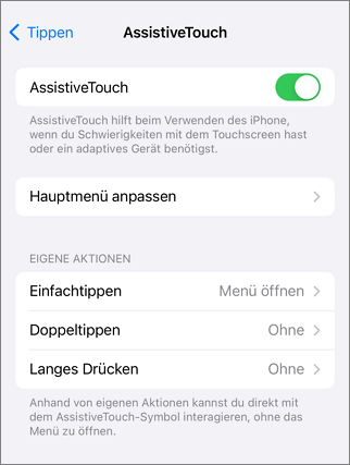 Benutzerdefinierte Aktionen für das iPhone AssistiveTouch