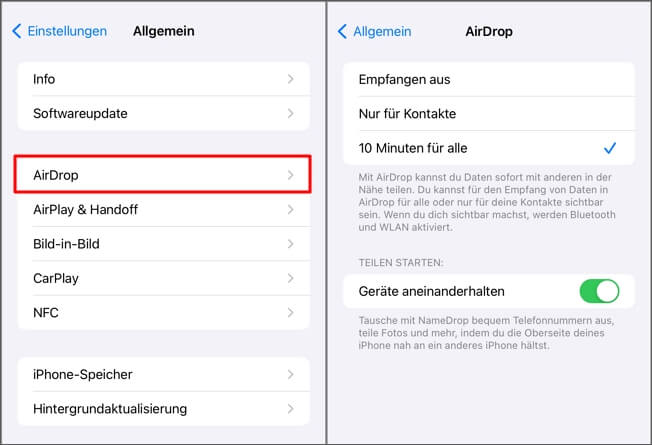 iPhone Daten auf neues iPhone über AirDrop übertragen