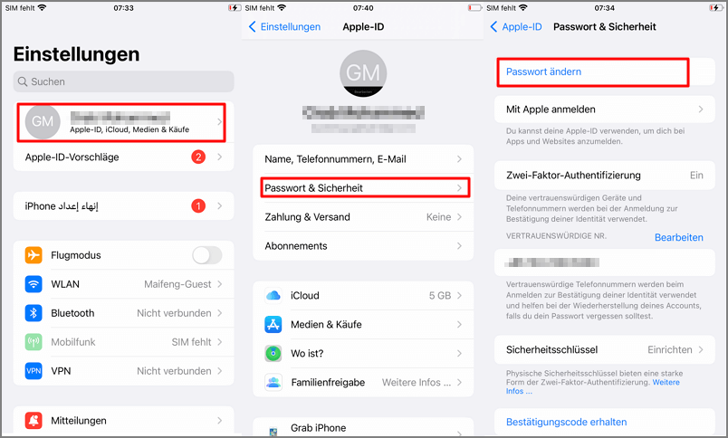 Apple ID Passwort ändern, um apple ID nicht aktiv zu beheben