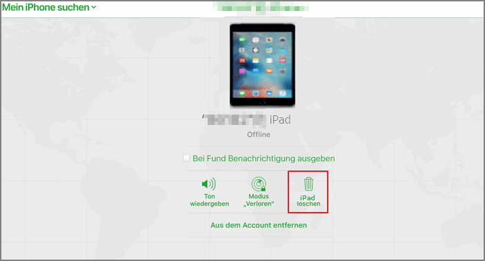 iPad in Geräte Suchen auf iCloud.com löschen