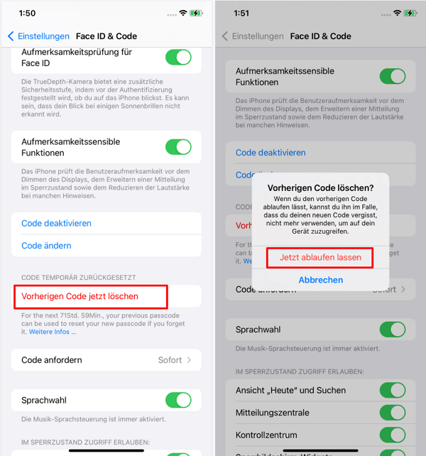  iOS 17 vorheriger iPhone Code jetzt lÃ¶schen und ablaufen lassen