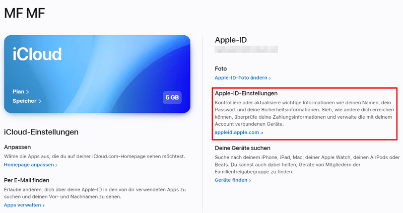 apple id-einstellungen auf icloud klicken