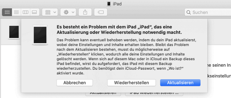 iTunes hat nun ein Problem mit dem iPad identifiziert