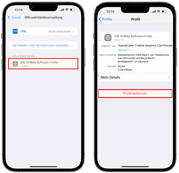 Profil von iOS Beta Version entfernen, um Problem iphone code bestÃ¤tigen icloud zu lÃ¶sen