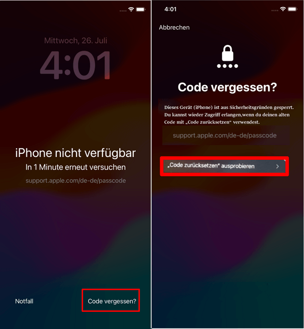 iPhone Code vergessen mit altem Code zurÃ¼cksetzen
