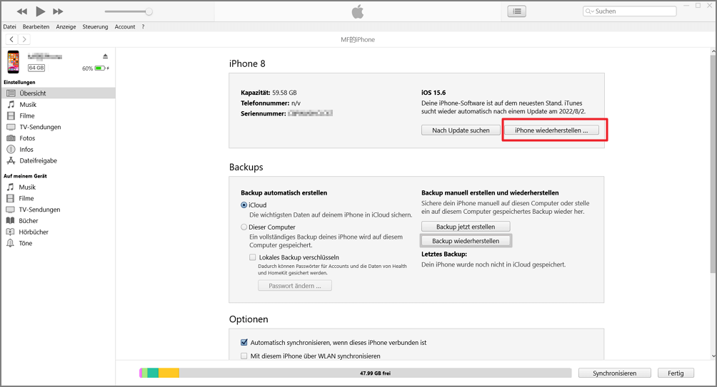 iphone entsperren ohne passwort iTunes-Wiederherstellung fÃ¼r das iPhone