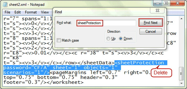 <sheetProtection …> löschen