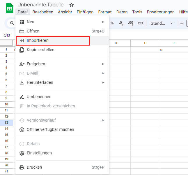 Excel-Dateien in Google Docx importieren