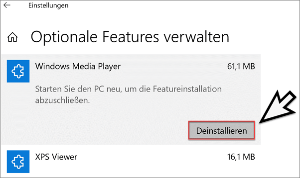 MP4 wird nicht abgespielt Windows Media Player　Deinstallieren