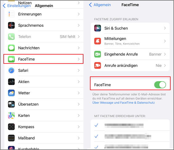 Apple App Store Passwort deaktivieren Facetime-Einstellungen deaktivieren und aktivieren