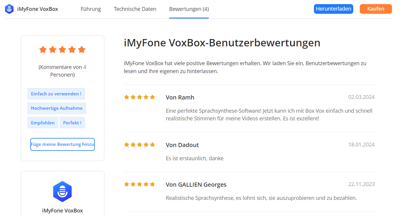 Bewertung von VoxBox