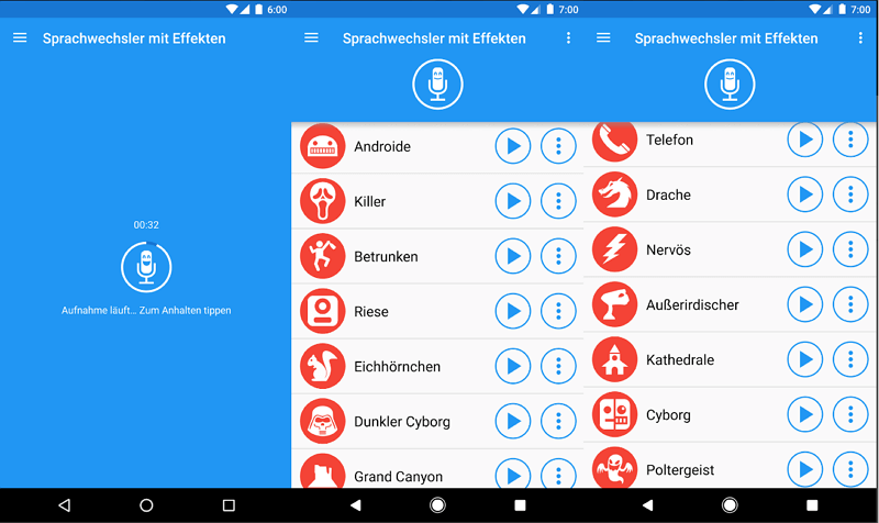 Stimmwandler mit Effekten Scream Stimmenverzerrer App