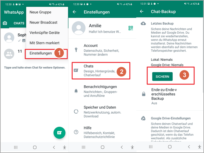 WhatsApp Nachricht zurückholen auf Android aus Google Drive-Backup
