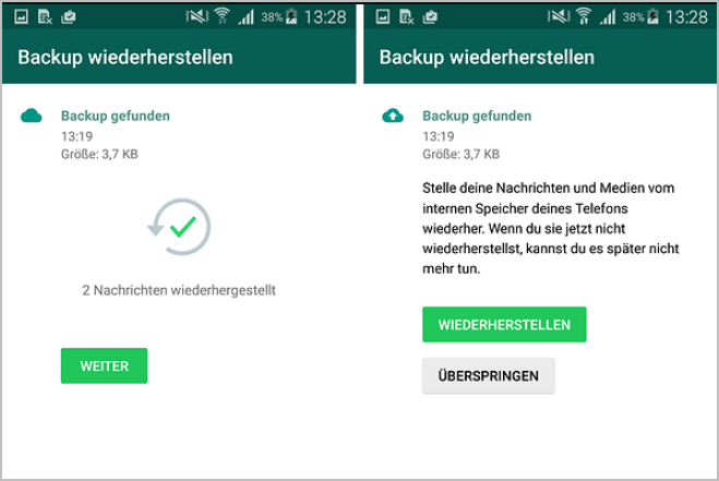 WhatsApp Nachricht auf Android aus Google Drive-Backup wiederherstellen