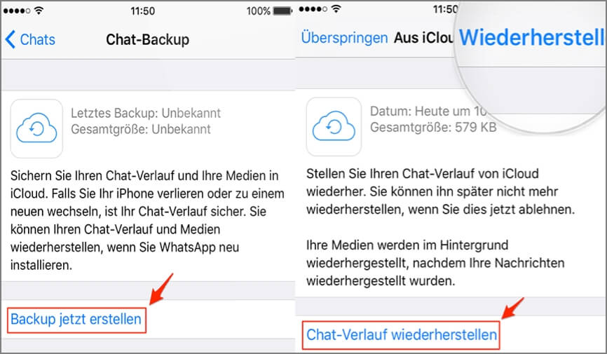 Whatsapp-Backup in iCloud finden von iPhone