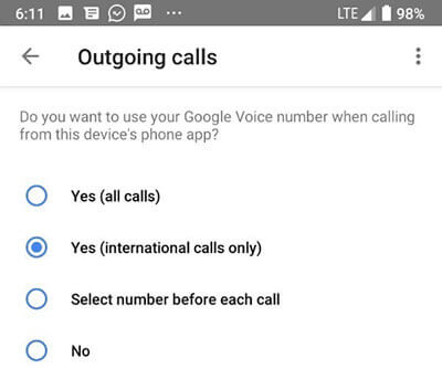 alle Anrufe oder nur internationale Anrufe in Google Voice