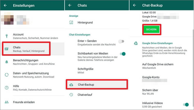 WhatsApp Chats in Google Drive sichern
