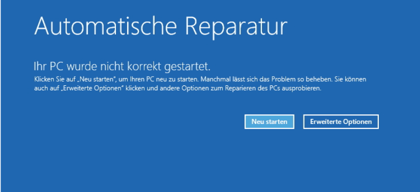â€žStartup Repairâ€œ kann diesen Computer nicht reparieren