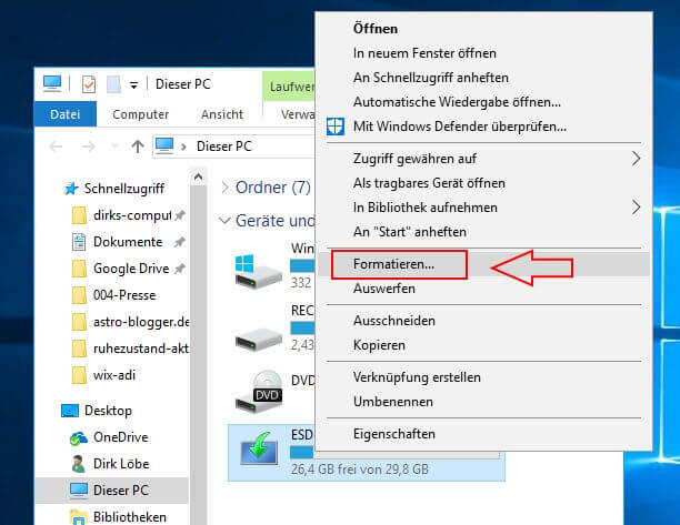 RAW in NTFS mit Windows Explorer umwandeln