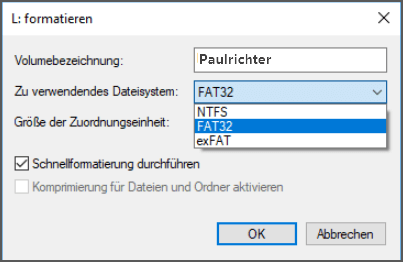 formatieren usb stick fat32 mit Datenträgerverwaltung