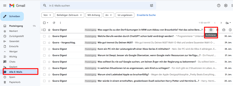 Archive-Folder in Google Mail finden