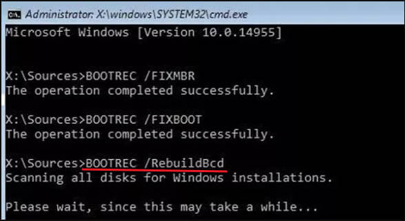 Befehl bootrec.exe /rebuild cd in Windows durchführen