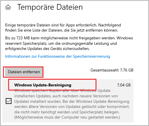 Windows Update-Bereinigung entfernen