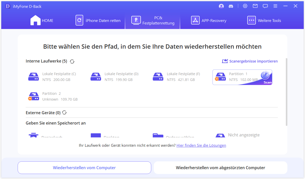 Papierkorb in iMyFone D-Back for PC auswählen
