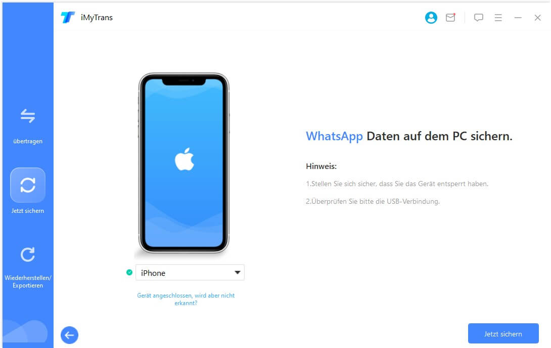 iPhone-GerÃ¤t mit iTransor for Whatsapp verbinden