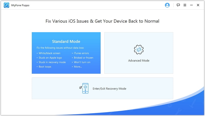 interface of iMyFone iOS system recovery
