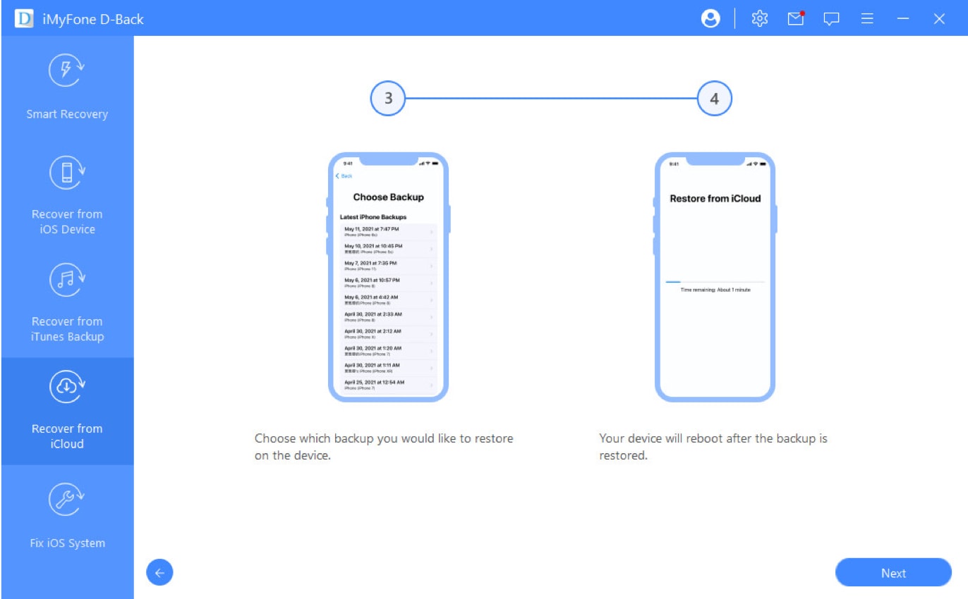 choose icloud backup to restore