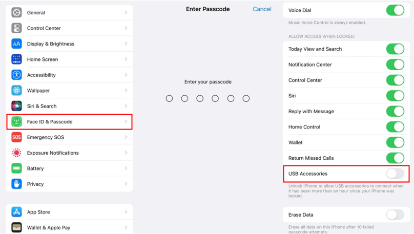 disable usb accessories on iphone