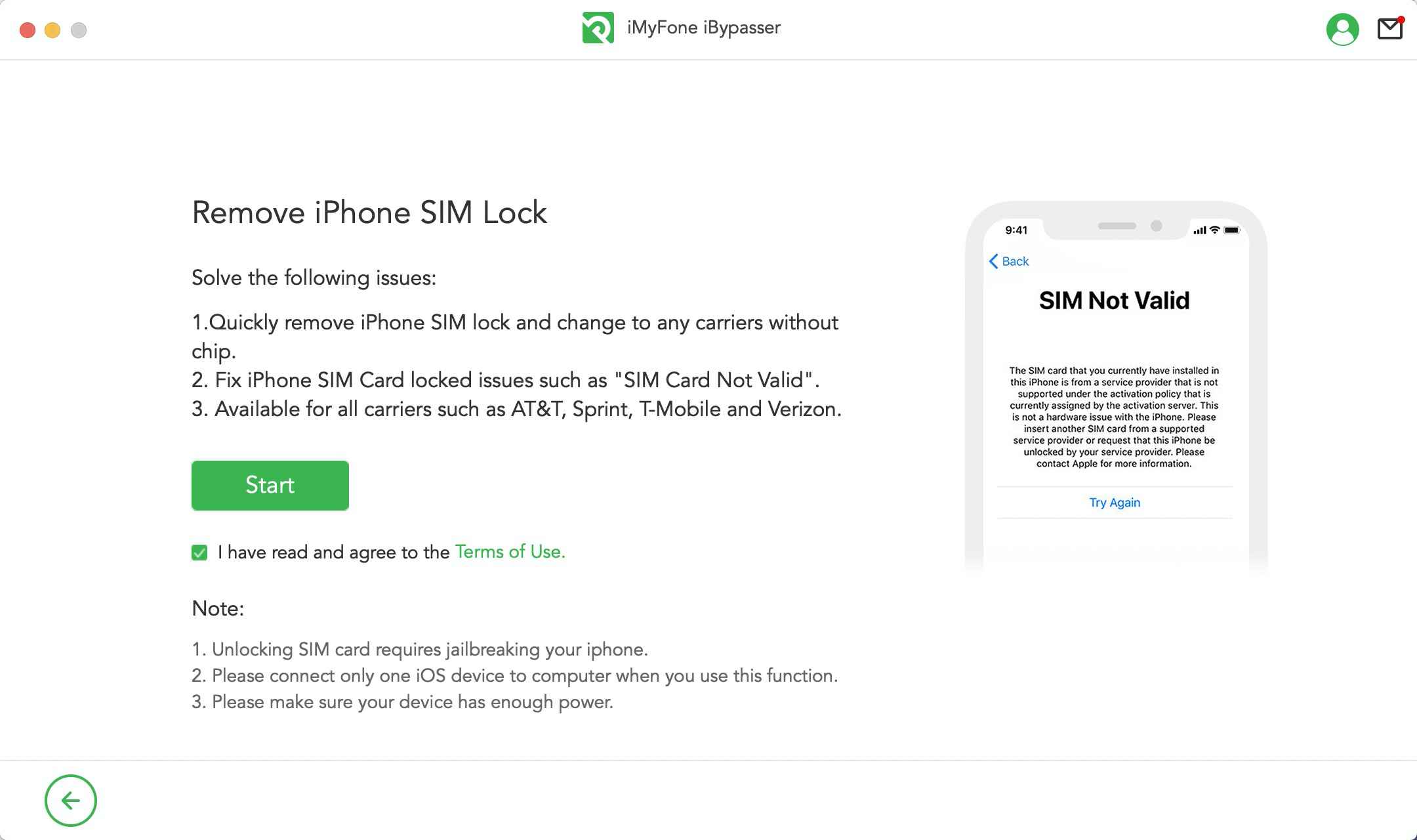 Start zum Entfernen der SIM-Sperre des iPhones