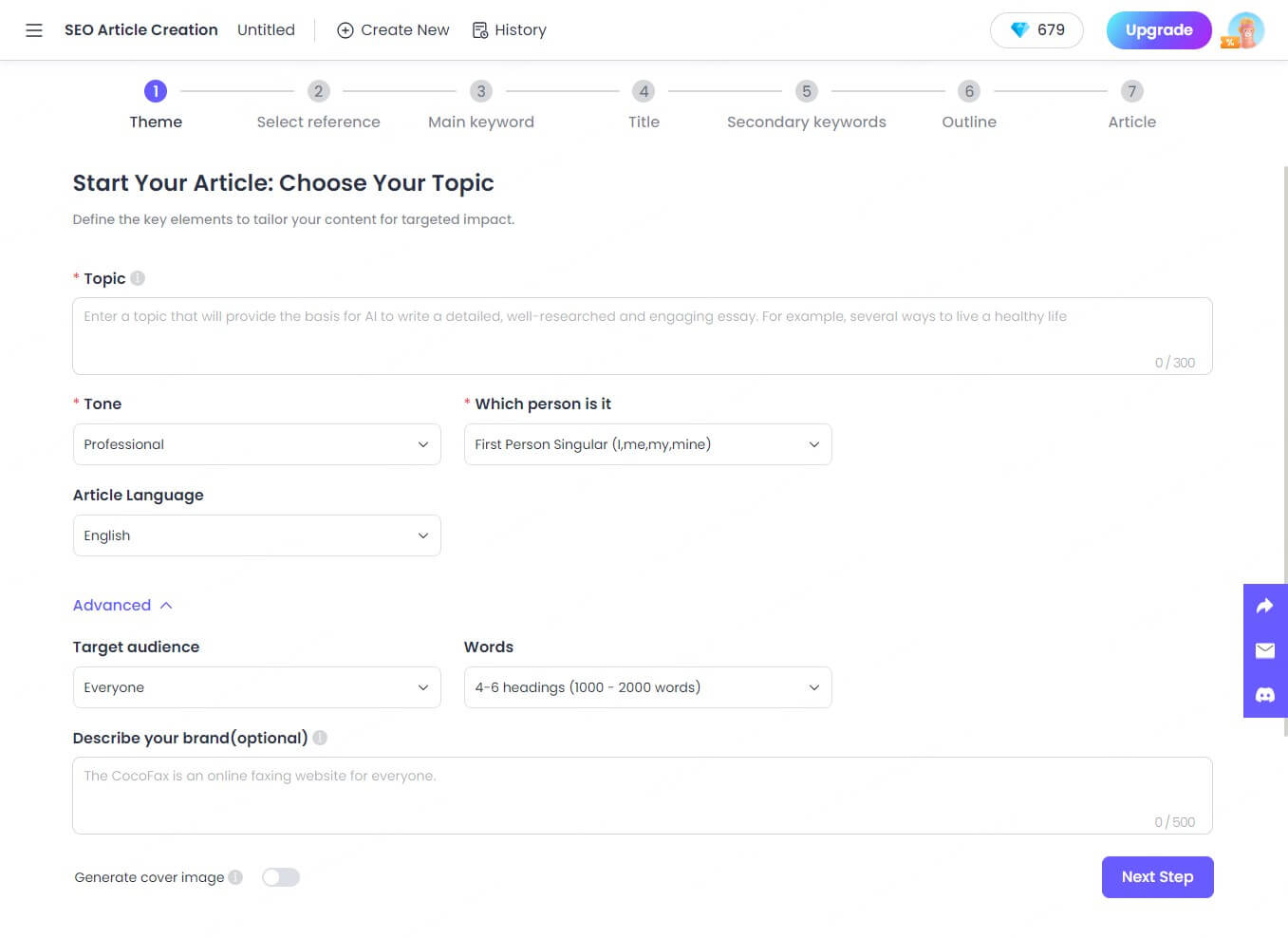 Theme settings in ChatArt SEO artilce creation