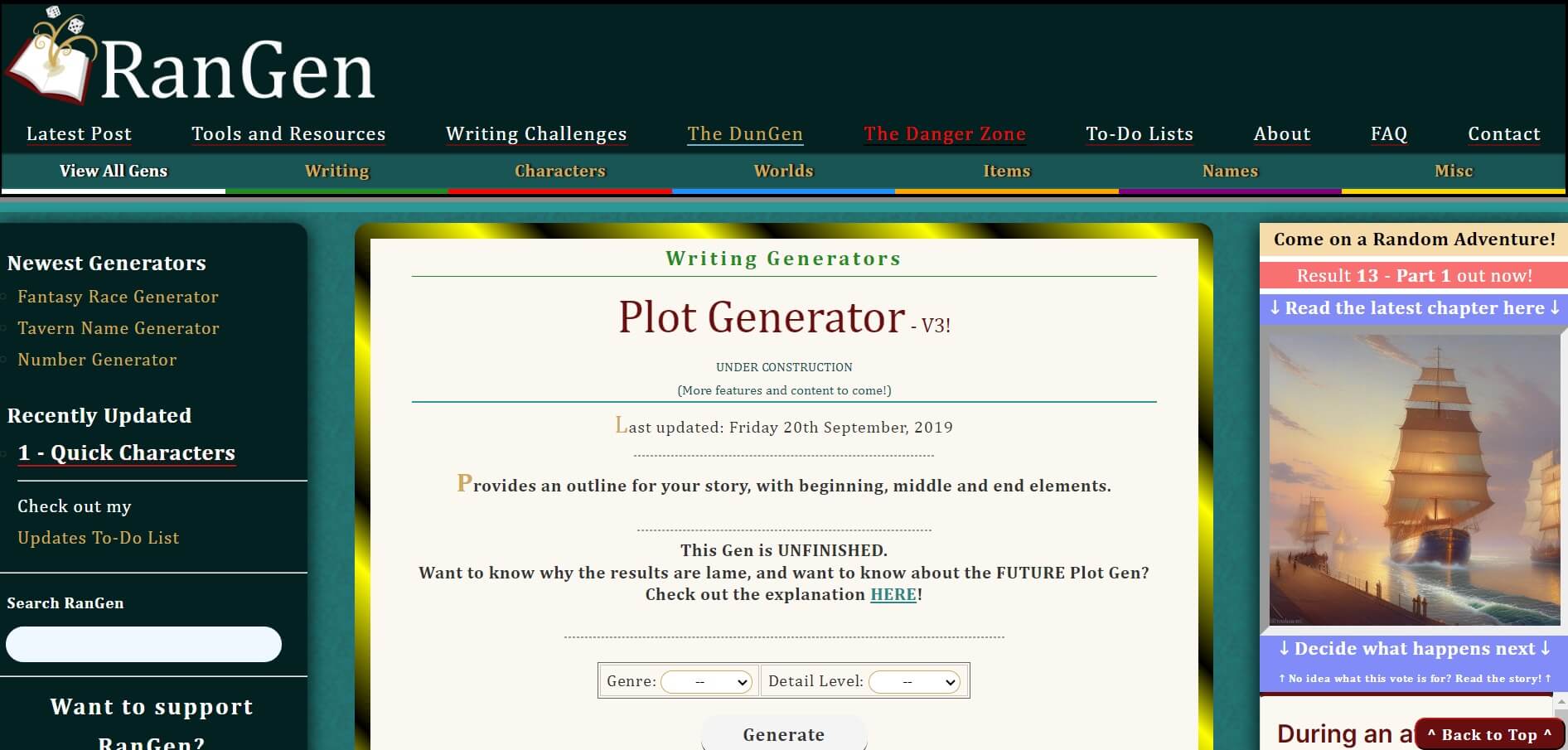Story ideas generator RanGen's Story Generator