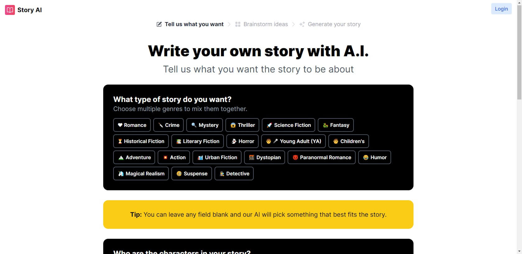 Storyai for AI generated story