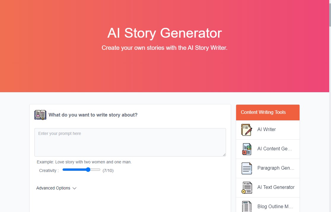 AI story generator from Toolbaz