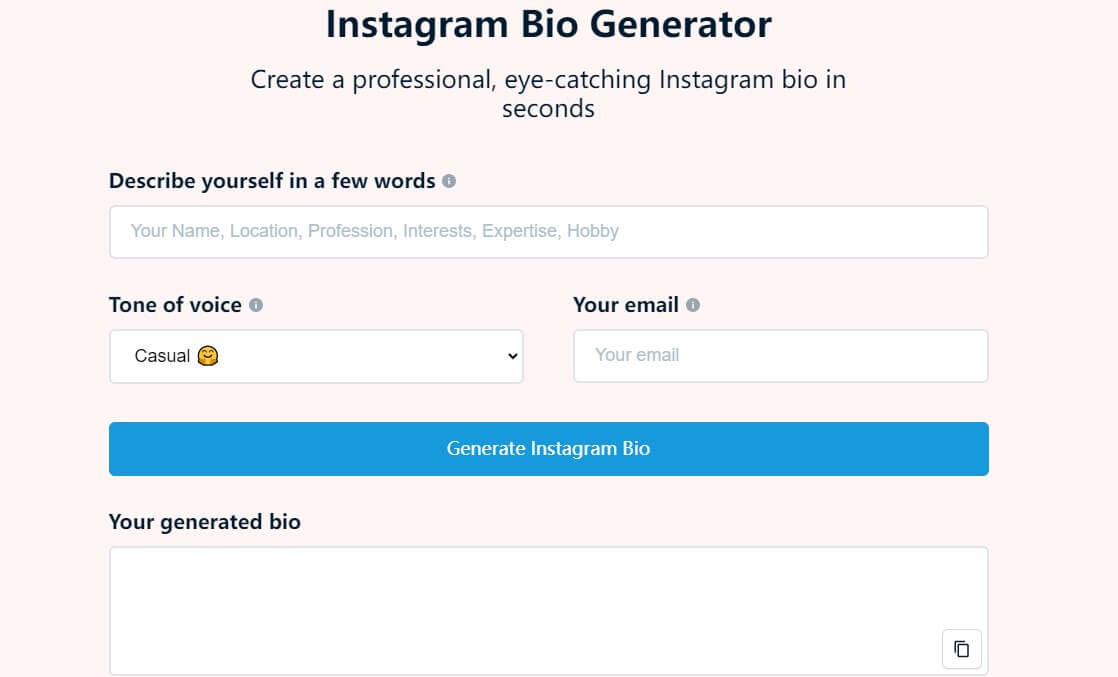 bio generator - Mention
