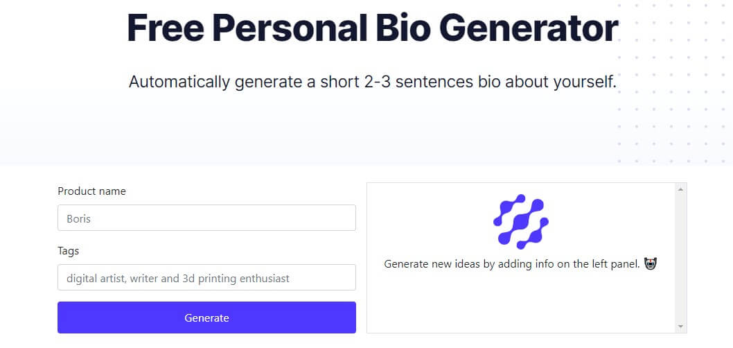 bio generator - Neuraltext
