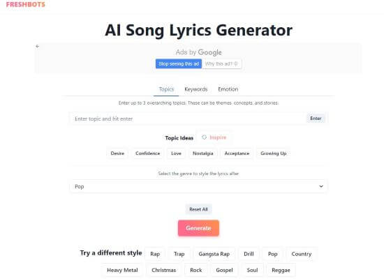 freshbots song lyrics generator