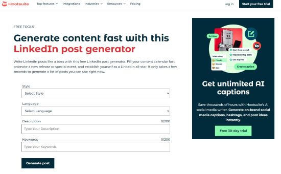 hootsuite linkedin post generator