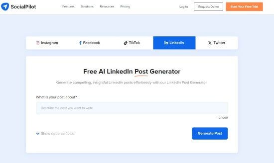 socialpilot free ai linkedin post generator