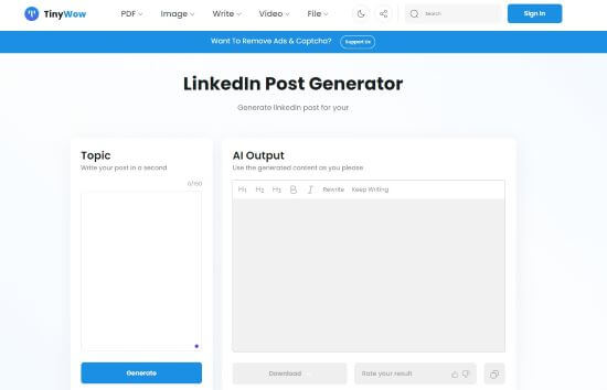 tinywow linkedin post generator