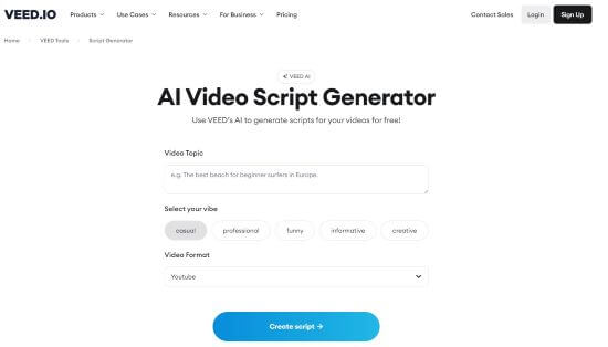 veedio video script generator
