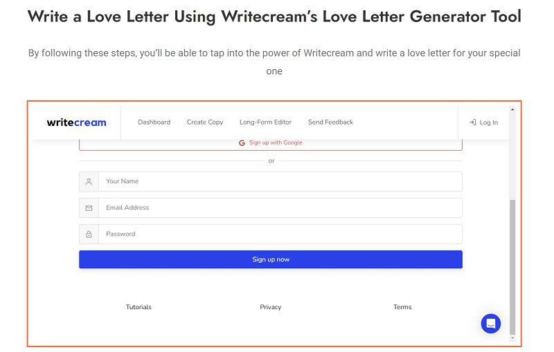 writecream love letter generator