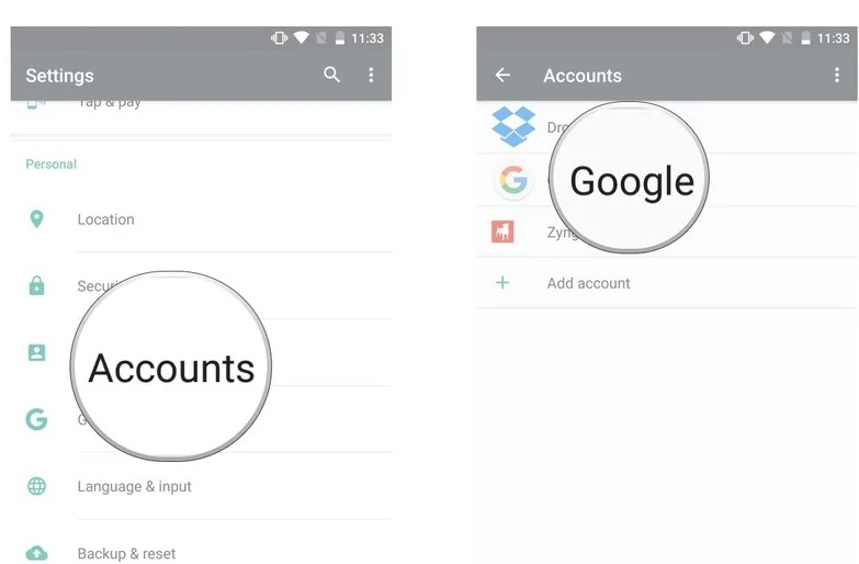 click on the accounts and then go to Google