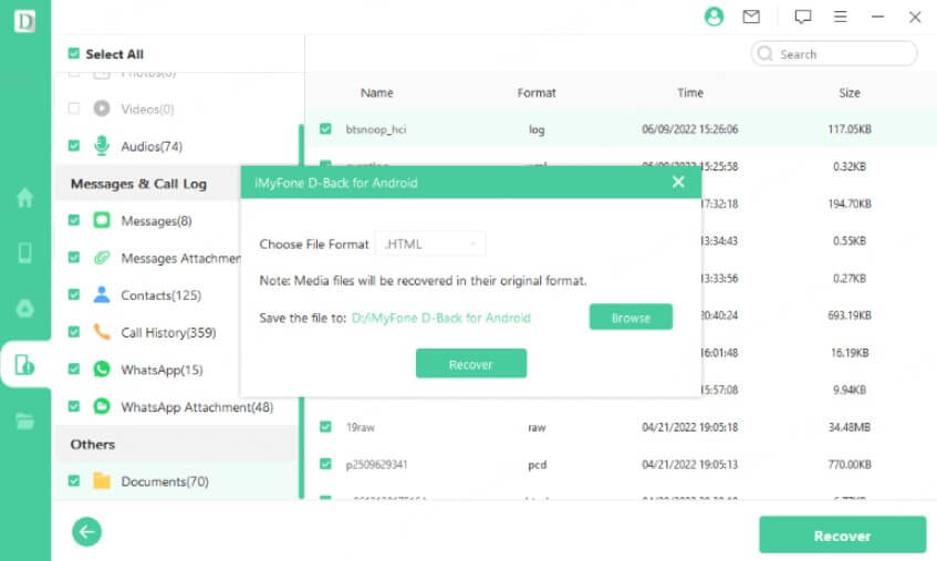 preview and recover data