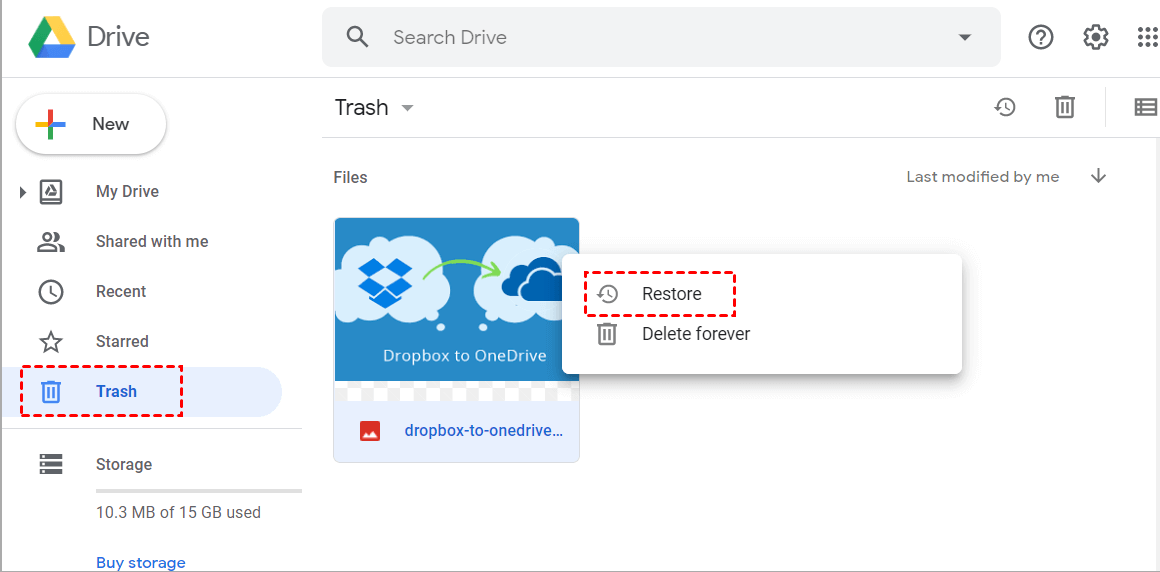 restore data in Google Drive