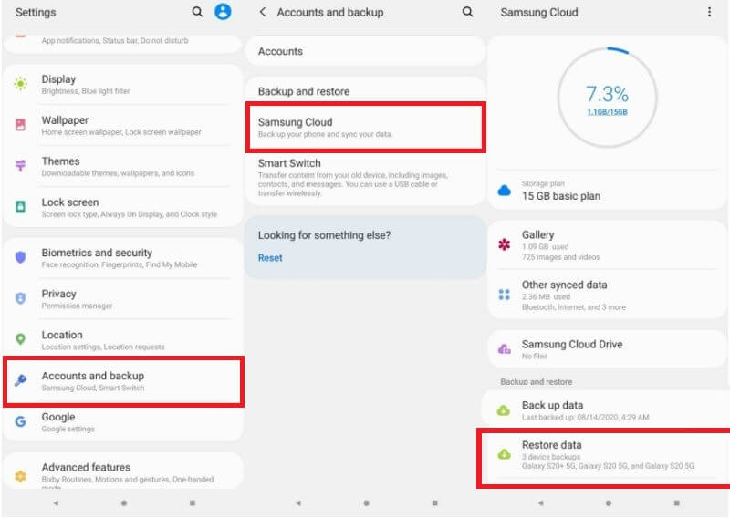 restore data from samsung