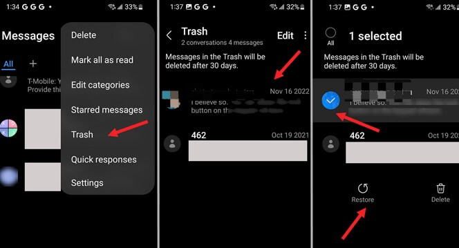 restore Samsung messages